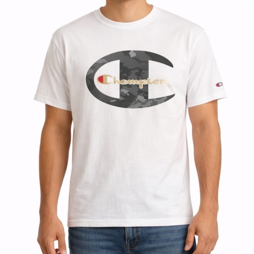 Champion Heritage Camo "C" and Gold Script Logo White T Shirt